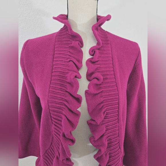 Ruby Rd. Open Front Ruffled Cardigan Pink Purple Cottagecore Office Work, PL - Picture 2 of 6